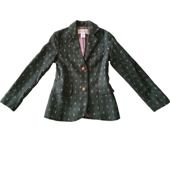 ANTHROPOLOGIE MADCHEN Green Floral Geometric Print Button Blazer Size XS - Picture 1 of 9